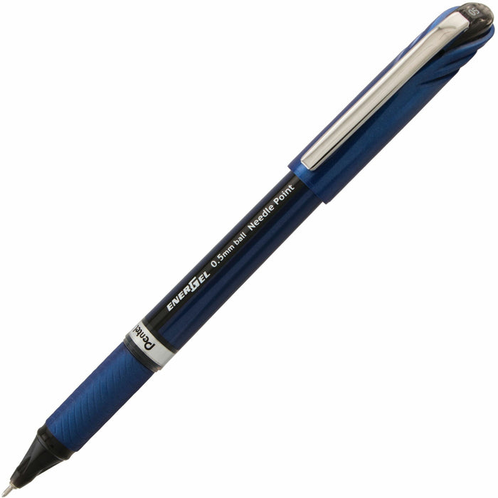 Pentel EnerGel NV Liquid Gel Pens - 0.5 mm Fine Needle Pen Point - Black Ink - Gel-based - Blue Barrel - Metal Tip - 12 / Dozen