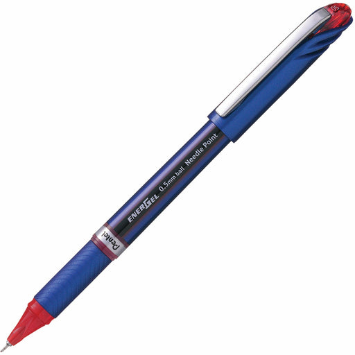 Pentel EnerGel NV Liquid Gel Pens - 0.5 mm Fine Needle Pen Point - Red Ink - Gel-based - Blue Barrel - Metal Tip - 12 / Box