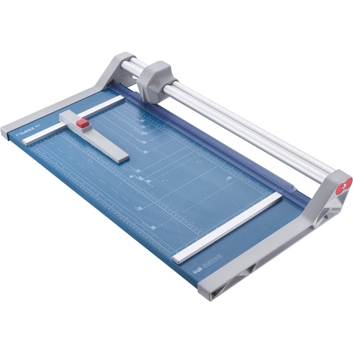 Dahle 552 Professional Rotary Trimmer - 20 Sheet Cutting Capacity - 20" Cutting Length - 3.4" Height x 15.1" Width x 28.8" Length - Automatic Paper Clamp, Self-sharpening Blade, Dual-barrel Guide Bar, Bi-Directional Cutting, Metal Base, Ground Blade, Adju