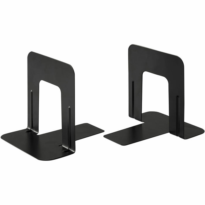 Business Source Heavy-gauge Steel Book Supports - 5.25" Height x 5" Width x 4.75" Depth - Desktop - Non-skid Base, Scratch Resistant, Stain Resistant - Enamel - Black - Steel - 2 / Pair
