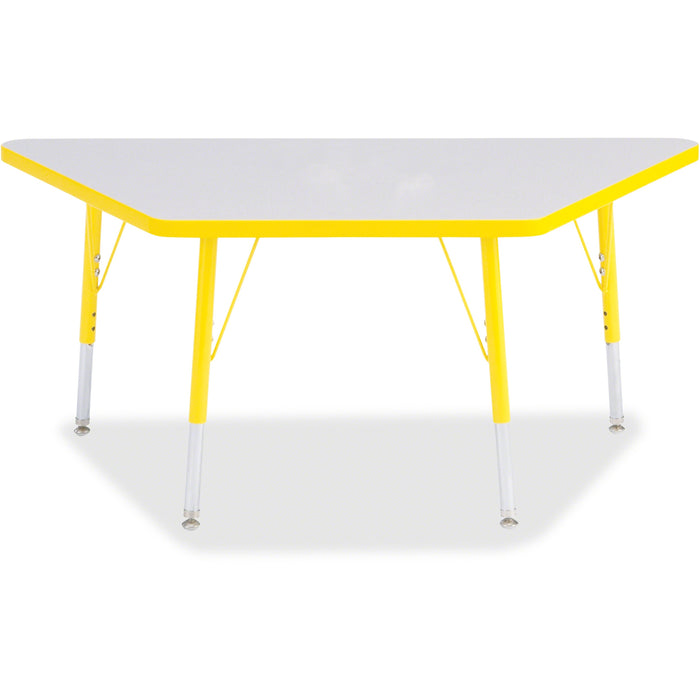 Jonti-Craft Berries Elementary Height Prism Edge Trapezoid Table - Laminated Trapezoid, Yellow Top - Four Leg Base - 4 Legs - Height Adjustable - 15" to 24" Adjustment - 48" Table Top Length x 24" Table Top Width x 1.13" Table Top Thickness - 24" Height -