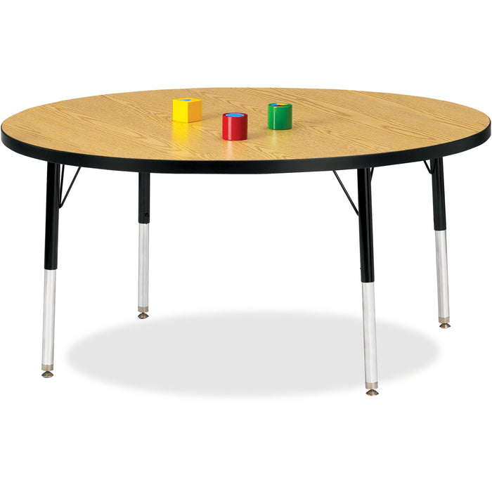 Berries Berries Elementary Height Color Top Round Table - Gray Round Top - Four Leg Base - 4 Legs - Height Adjustable - 15" to 24" Adjustment x 1.13" Table Top Thickness x 48" Table Top Diameter - 24" Height - Art, Craft - Assembly Required - Powder Coate