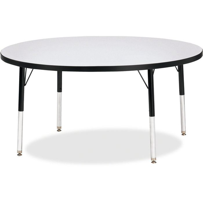 Jonti-Craft Berries Elementary Height Color Edge Round Table - Black Round Top - Four Leg Base - 4 Legs - Height Adjustable - 15" to 24" Adjustment x 1.13" Table Top Thickness x 48" Table Top Diameter - 24" Height - Art, Craft - Assembly Required - Freckl
