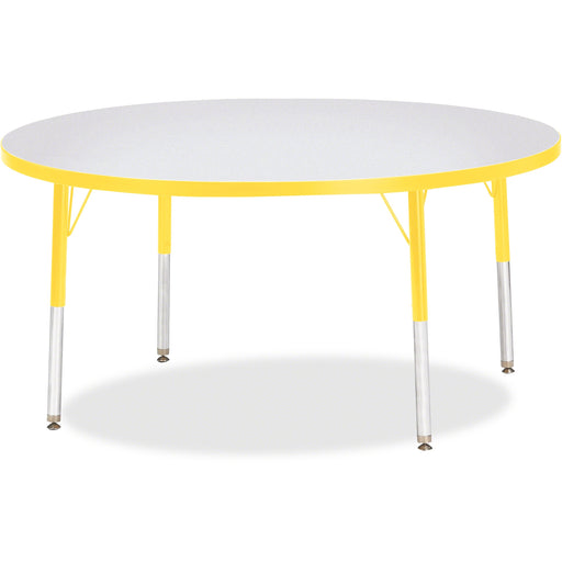 Jonti-Craft Berries Elementary Height Color Edge Round Table - Yellow Round Top - Four Leg Base - 4 Legs - Height Adjustable - 15" to 24" Adjustment x 1.13" Table Top Thickness x 48" Table Top Diameter - 24" Height - Art, Craft - Assembly Required - Freck
