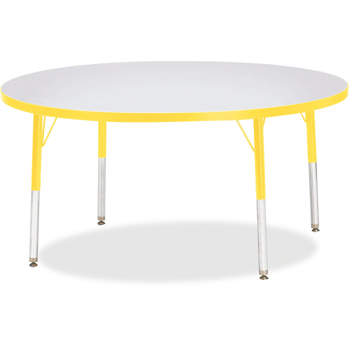 Jonti-Craft Berries Elementary Height Color Edge Round Table - Yellow Round Top - Four Leg Base - 4 Legs - Height Adjustable - 15" to 24" Adjustment x 1.13" Table Top Thickness x 48" Table Top Diameter - 24" Height - Art, Craft - Assembly Required - Freck