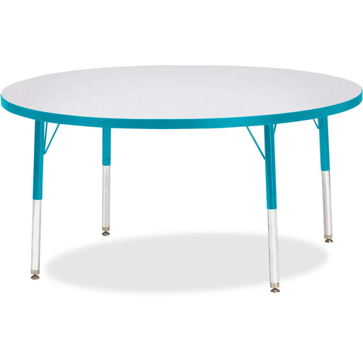 Jonti-Craft Berries Elementary Height Color Edge Round Table - Teal Round Top - Four Leg Base - 4 Legs - Height Adjustable - 15" to 24" Adjustment x 1.13" Table Top Thickness x 48" Table Top Diameter - 24" Height - Art, Craft - Assembly Required - Freckle