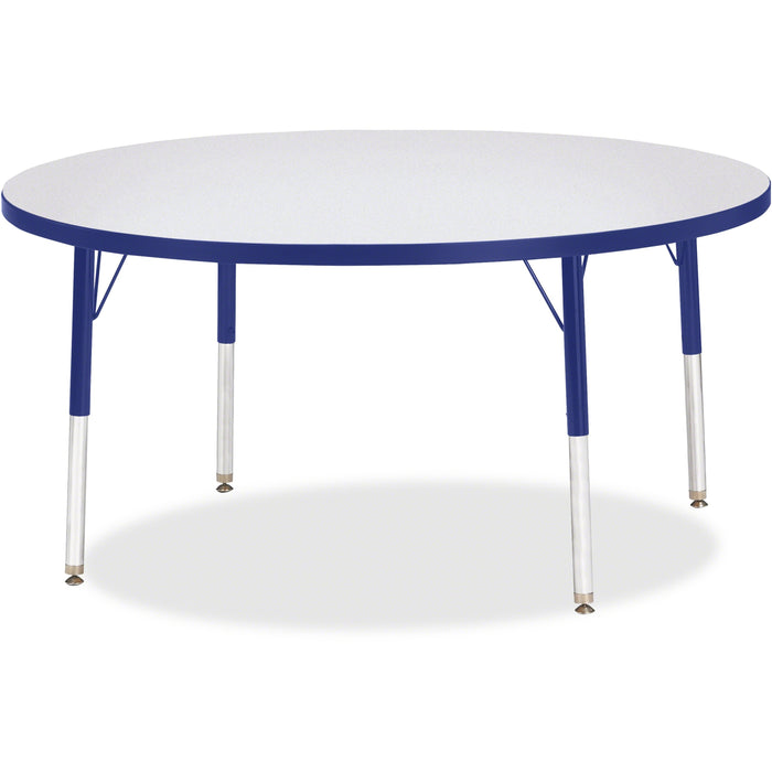 Jonti-Craft Berries Elementary Height Color Edge Round Table - Blue Round Top - Four Leg Base - 4 Legs - Height Adjustable - 15" to 24" Adjustment x 1.13" Table Top Thickness x 48" Table Top Diameter - 24" Height - Art, Craft - Assembly Required - Freckle