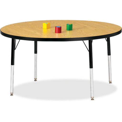Jonti-Craft Berries Adult Height Color Top Round Table - Black Oak Round, Laminated Top - Four Leg Base - 4 Legs - Height Adjustable - 24" to 31" Adjustment x 1.13" Table Top Thickness x 48" Table Top Diameter - 31" Height - Art, Craft - Assembly Required