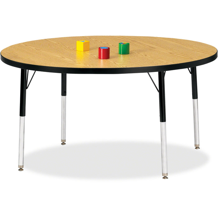 Jonti-Craft Berries Adult Height Color Top Round Table - Black Oak Round, Laminated Top - Four Leg Base - 4 Legs - Height Adjustable - 24" to 31" Adjustment x 1.13" Table Top Thickness x 48" Table Top Diameter - 31" Height - Art, Craft - Assembly Required