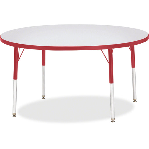 Jonti-Craft Berries Adult Height Color Edge Round Table - Laminated Round, Red Top - Four Leg Base - 4 Legs - Height Adjustable - 24" to 31" Adjustment x 1.13" Table Top Thickness x 48" Table Top Diameter - 31" Height - Art, Craft - Assembly Required - Po