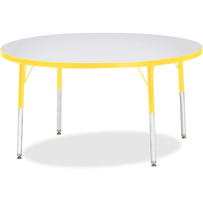 Jonti-Craft Berries Adult Height Color Edge Round Table - Laminated Round, Yellow Top - Four Leg Base - 4 Legs - Height Adjustable - 24" to 31" Adjustment x 1.13" Table Top Thickness x 48" Table Top Diameter - 31" Height - Art, Craft - Assembly Required -