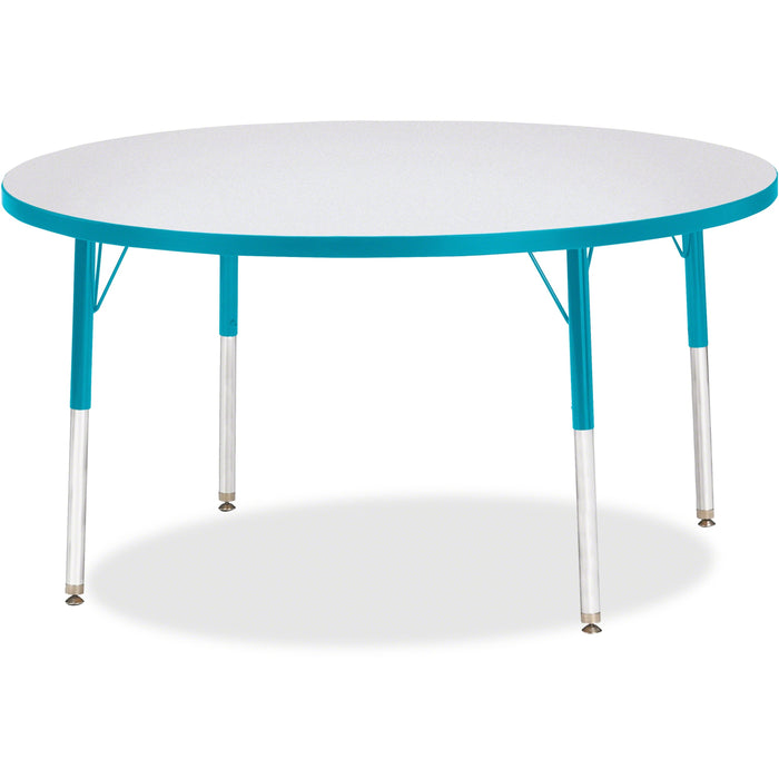 Jonti-Craft Berries Adult Height Color Edge Round Table - Laminated Round, Teal Top - Four Leg Base - 4 Legs - Height Adjustable - 24" to 31" Adjustment x 1.13" Table Top Thickness x 48" Table Top Diameter - 31" Height - Art, Craft - Assembly Required - P