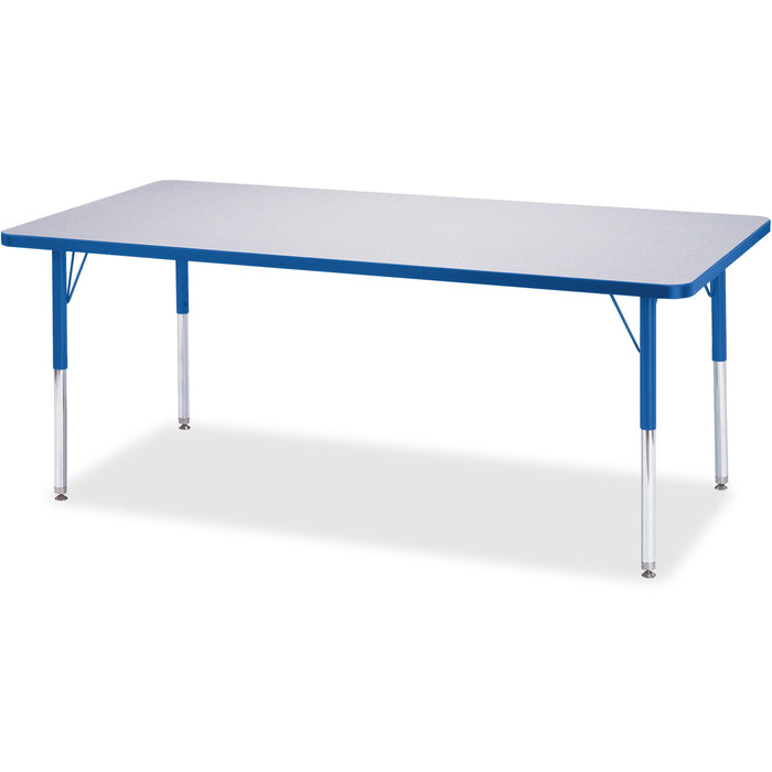 Jonti-Craft Berries Elementary Height Color Edge Rectangle Table - Blue Rectangle Top - Four Leg Base - 4 Legs - Height Adjustable - 15" to 24" Adjustment - 72" Table Top Length x 30" Table Top Width x 1.13" Table Top Thickness - 24" Height - Art, Craft -