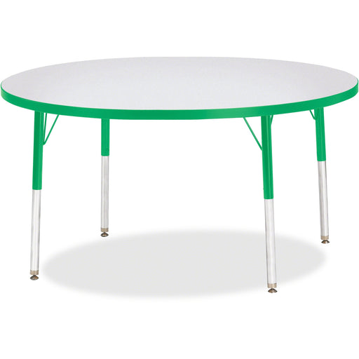 Jonti-Craft Berries Adult Height Color Edge Round Table - Green Round, Laminated Top - Four Leg Base - 4 Legs - Height Adjustable - 24" to 31" Adjustment x 1.13" Table Top Thickness x 48" Table Top Diameter - 31" Height - Art, Craft - Assembly Required -