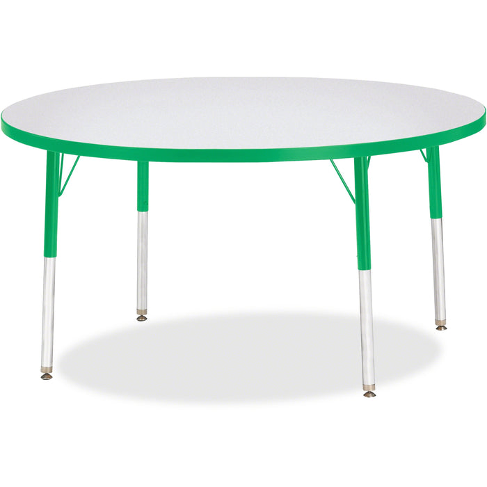 Jonti-Craft Berries Adult Height Color Edge Round Table - Green Round, Laminated Top - Four Leg Base - 4 Legs - Height Adjustable - 24" to 31" Adjustment x 1.13" Table Top Thickness x 48" Table Top Diameter - 31" Height - Art, Craft - Assembly Required -