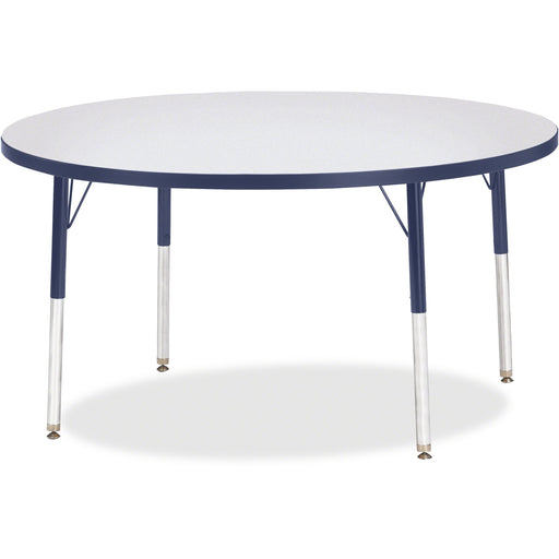 Jonti-Craft Berries Adult Height Color Edge Round Table - Laminated Round, Gray Top - Four Leg Base - 4 Legs - Height Adjustable - 24" to 31" Adjustment x 1.13" Table Top Thickness x 48" Table Top Diameter - 31" Height - Art, Craft - Assembly Required - P