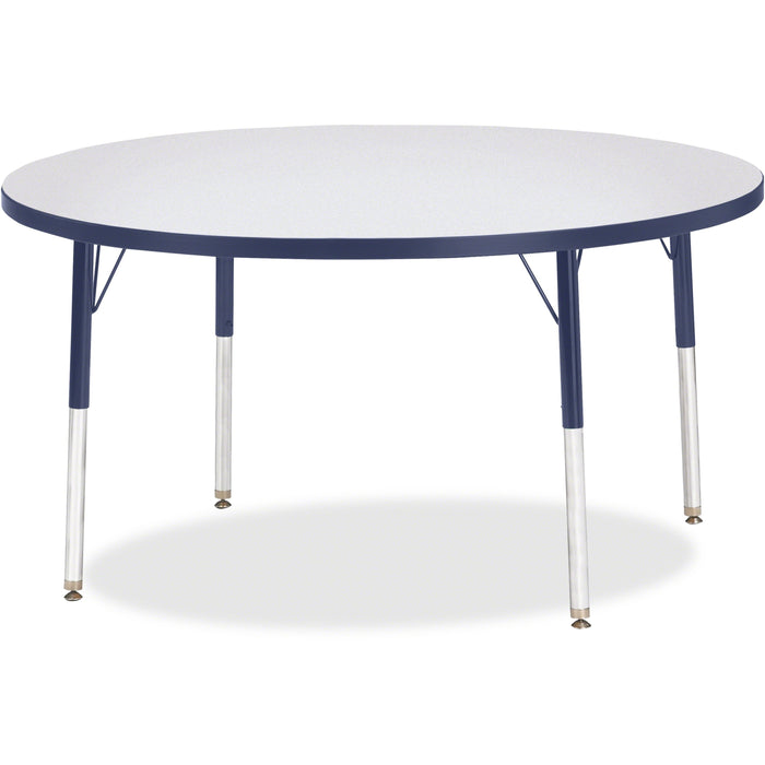 Jonti-Craft Berries Adult Height Color Edge Round Table - Laminated Round, Gray Top - Four Leg Base - 4 Legs - Height Adjustable - 24" to 31" Adjustment x 1.13" Table Top Thickness x 48" Table Top Diameter - 31" Height - Art, Craft - Assembly Required - P