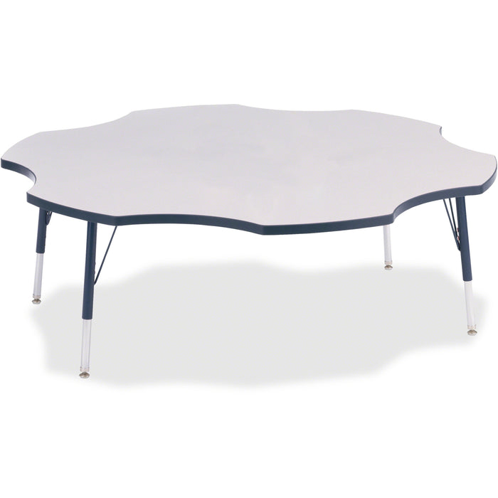 Jonti-Craft Berries Elementary Height Prism Six-Leaf Table - Laminated, Gray Top - Four Leg Base - 4 Legs - Height Adjustable - 15" to 24" Adjustment x 1.13" Table Top Thickness x 60" Table Top Diameter - 24" Height - Educational Environment - Assembly Re