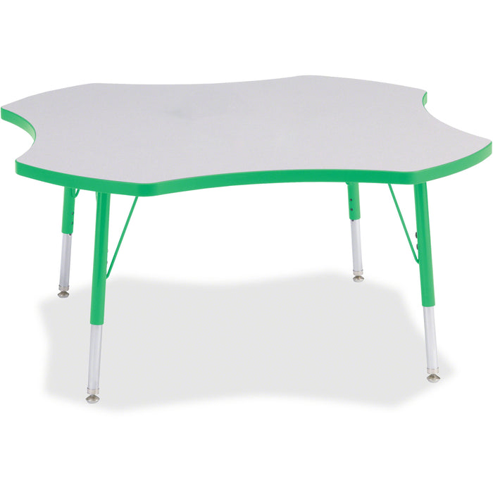 Jonti-Craft Berries Elementary Height Prism Four-Leaf Table - Green, Laminated Top - Four Leg Base - 4 Legs - Height Adjustable - 15" to 24" Adjustment x 1.13" Table Top Thickness x 48" Table Top Diameter - 24" Height - Educational Environment - Assembly