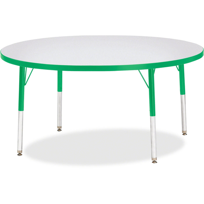 Jonti-Craft Berries Elementary Height Color Edge Round Table - Green Round Top - Four Leg Base - 4 Legs - Height Adjustable - 15" to 24" Adjustment x 1.13" Table Top Thickness x 48" Table Top Diameter - 24" Height - Art, Craft - Assembly Required - Freckl