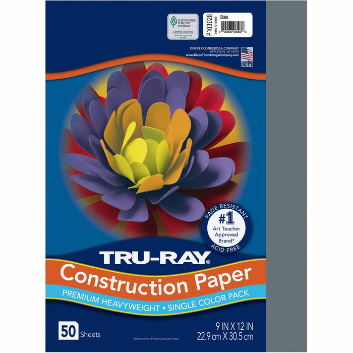 Tru-Ray Construction Paper - Project - 12" Width x 9" Length - Slate Gray - Sulphite - 50 / Pack