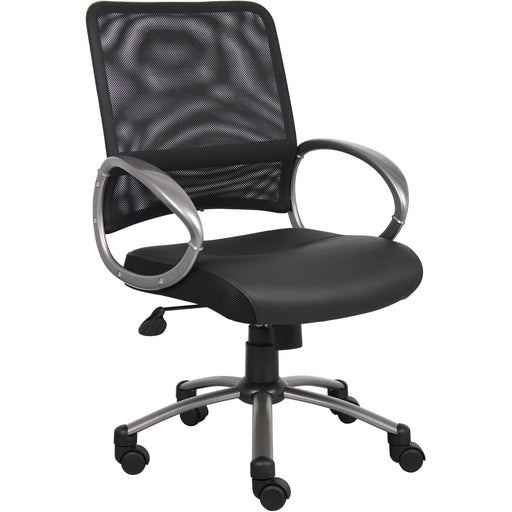 Lorell Mesh Mid-Back Task Chair - Black Seat Color - Leather Seat Material - 5-star Base - Black - 1 Each