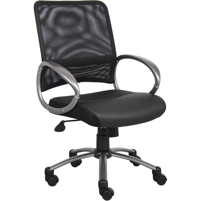 Lorell Mesh Mid-Back Task Chair - Black Seat Color - Leather Seat Material - 5-star Base - Black - 1 Each