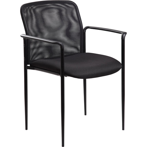 Lorell Reception Side Chair with Molded Cap Arms - Black Seat Color - Mesh Back Material - Steel Frame Material - Four-legged Base - 1 Each