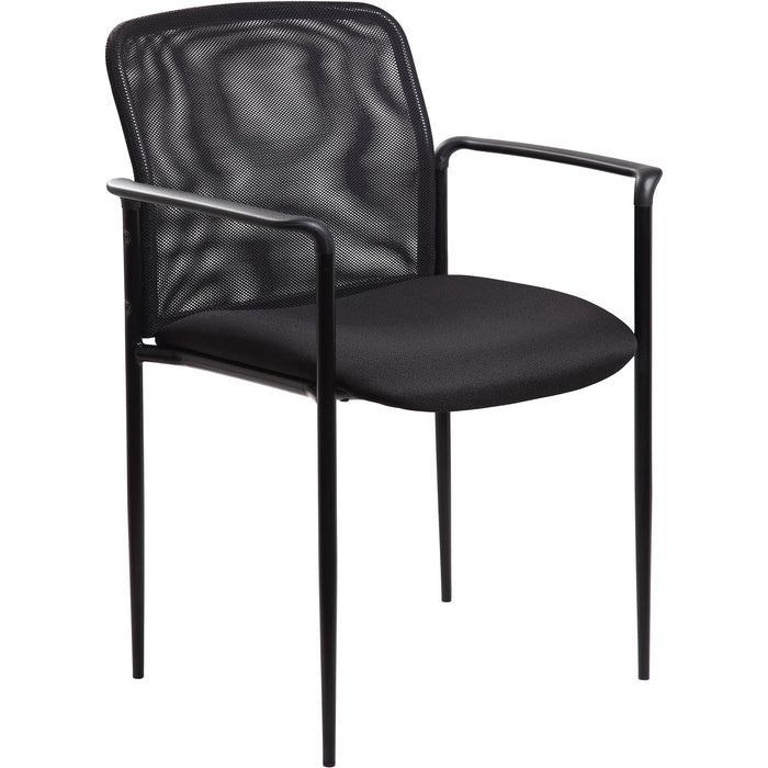 Lorell Reception Side Chair with Molded Cap Arms - Black Seat Color - Mesh Back Material - Steel Frame Material - Four-legged Base - 1 Each