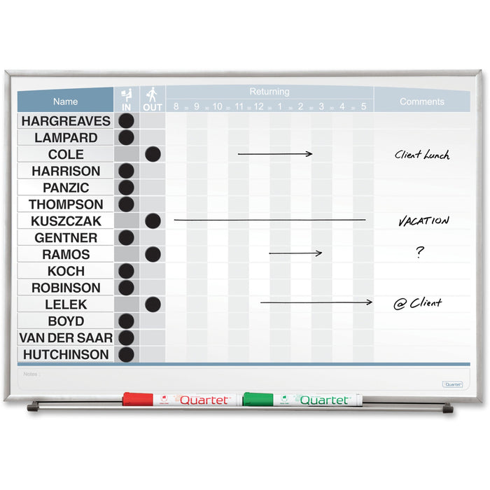 Quartet Matrix 15-employee In/Out Board - 16" Board Height x 23" Board Width - White Natural Cork Surface - Magnetic, Durable - Silver Frame - 1 Each