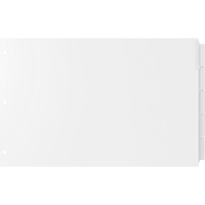 EasyFit Insertable 5-Tab Index Dividers - 5 x Divider(s) - 5 Tab(s)/Set - 11" Divider Width x 17" Divider Length - Ledger - 3 Hole Punched - White Divider - Clear Tab(s) - 30% Recycled - Reinforced Edges, Punched - 1 Set