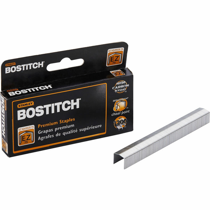 Bostitch EZ Squeeze 75 Premium Staples - High Capacity - 3/4" Leg - 1/2" Crown - Holds 75 Sheet(s) - Chisel Point - Silver - High Carbon Steel - 4.1" Height x 2" Width x 0.6" Length - 210 Per Strip - 1200 / Box