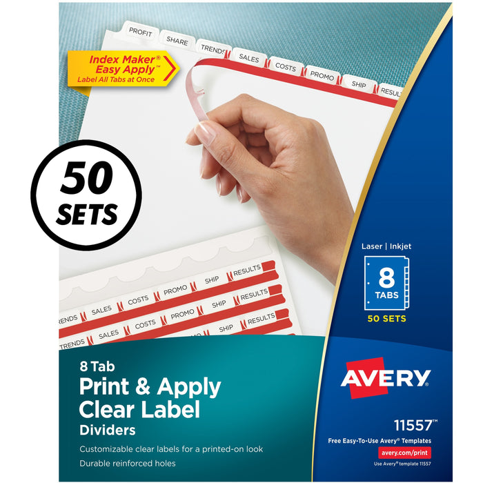 Avery® Index Maker Index Divider - 400 x Divider(s) - Print-on Tab(s) - 8 - 8 Tab(s)/Set - 8.5" Divider Width x 11" Divider Length - 3 Hole Punched - White Paper Divider - White Paper Tab(s) - Hole-punched, Printable, Customizable - 50 / Box