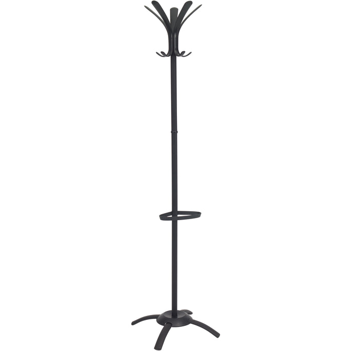 Alba Black Coat Stand - 10 Pegs - 68.9" Height x 19.7" Width - for Coat, Umbrella, Clothes - Metal - Black - Powder Coated - 1 Each