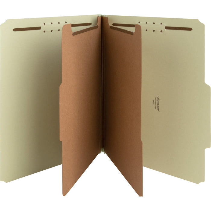 Nature Saver 2/5 Tab Cut Letter Recycled Classification Folder - 8 1/2" x 11" - 2" Expansion - Prong K Style Fastener - 2" for Folder, 1" for Divider - 2 Divider - 25 pt. - Fiberboard, Pressboard, Tyvek - Gray/Green - Eco-friendly, Durable, Tyvek Gusset -