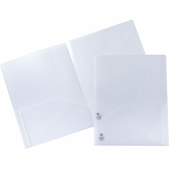Business Source 78498 Letter Pocket Folder - 8 1/2" x 11" - 60 Sheets Capacity - 2 Pocket - Poly - Clear - 5 / Pack