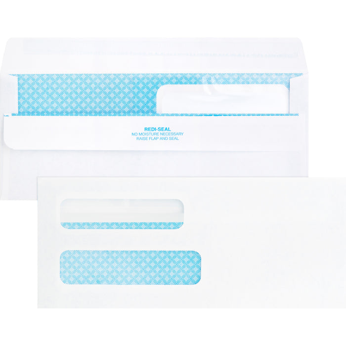 Business Source Double Window No. 8-5/8 Check Envelopes - Double Window - #8 5/8 - 8 5/8" Width x 3 5/8" Length - 24 lb - Self-sealing - White - 500 / Box