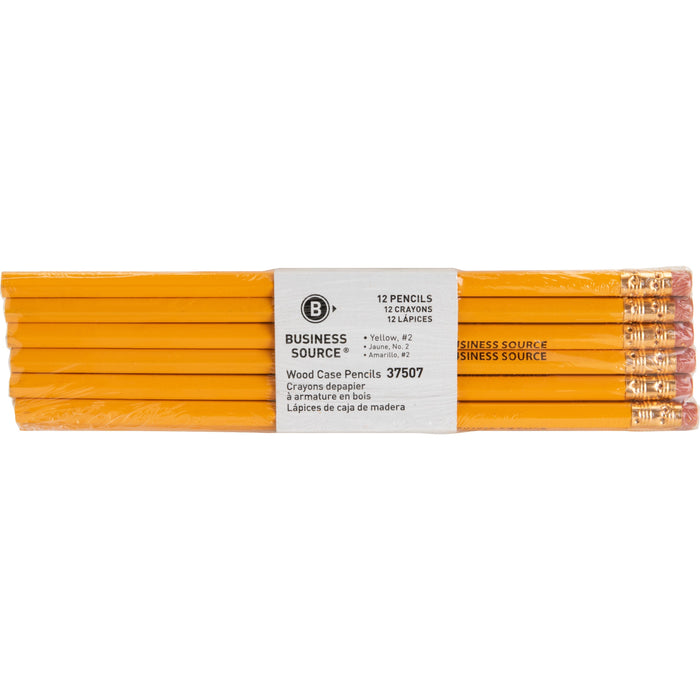 Business Source Woodcase No. 2 Pencils - #2 - Yellow Wood Barrel - 12 / Dozen