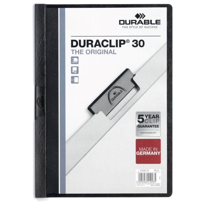 DURACLIP Letter Report Cover - 8 1/2" x 11" - 30 Sheets Capacity - Vinyl, Steel - Black - 1 Each