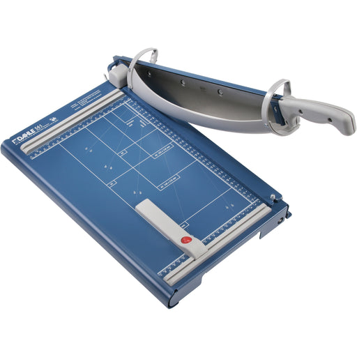 Dahle 561 Premium Guillotine Trimmer - 35 Sheet Cutting Capacity - 14" Cutting Length - 3.3" Height x 10.4" Width x 17.4" Length - Self-sharpening, Automatic Clamp, Safety Guard, Self-sharpening, Adjustable Alignment Guide, Metal Base, Screened Guide, Non