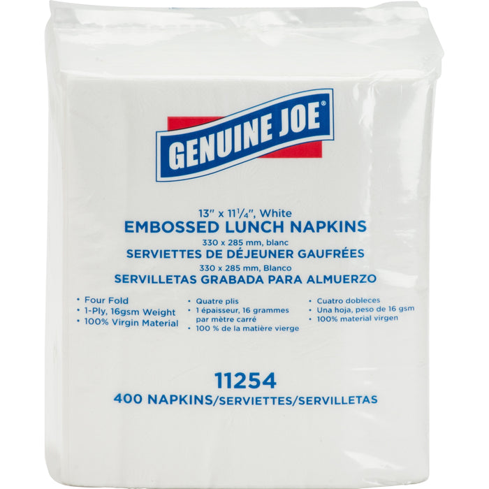 Genuine Joe Lunch Napkins - 1 Ply - Quarter-fold - 13" Width x 11.25" Length - White - 400 / Pack