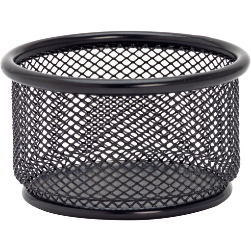 Lorell Mesh Wire Pencil Cup Holder - 3.8" Height x 2.1" Width - Steel - Black - Rubber Feet - 1 Each