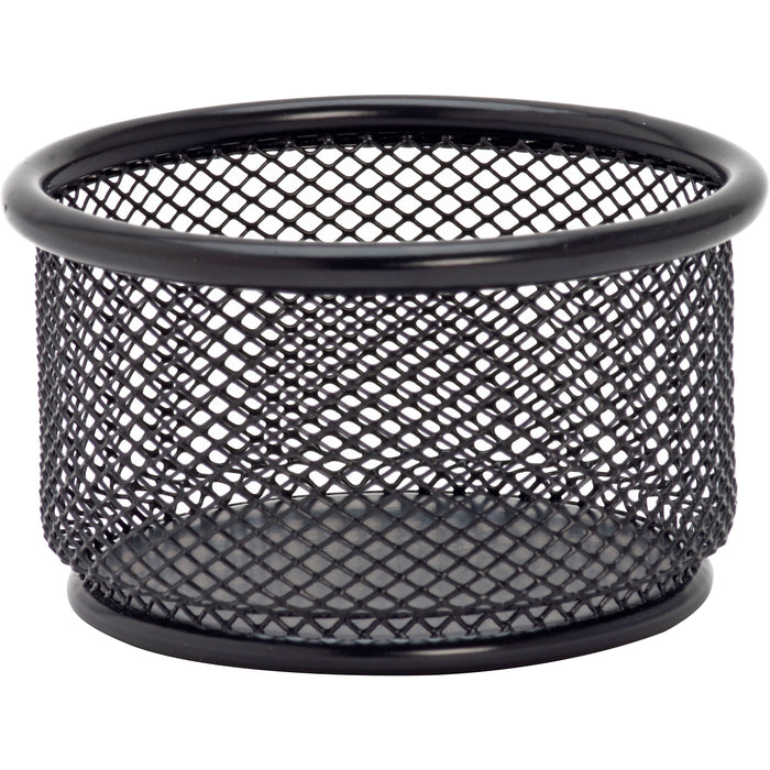 Lorell Mesh Wire Pencil Cup Holder - 3.8" Height x 2.1" Width - Steel - Black - Rubber Feet - 1 Each