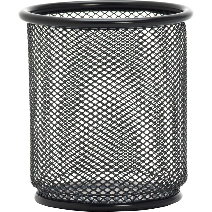 Lorell Mesh Wire Pencil Cup Holder - 3.5" Height x 3.9" Width - Steel - Black - 1 Each