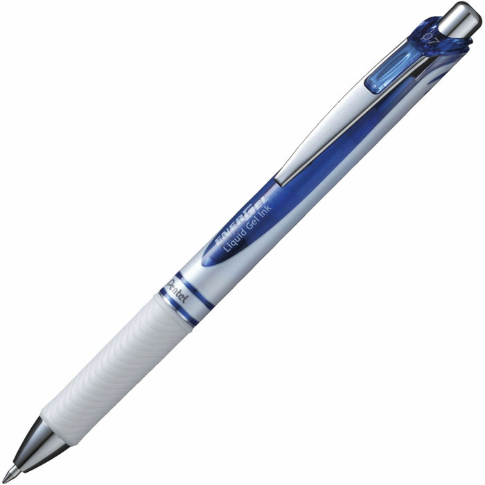 Pentel EnerGel Pearl Rollerball Pen - 0.7 mm Medium Pen Point - Refillable - Retractable - Blue Ink - Gel-based - Pearl White Barrel - Stainless Steel Tip - 1 Each