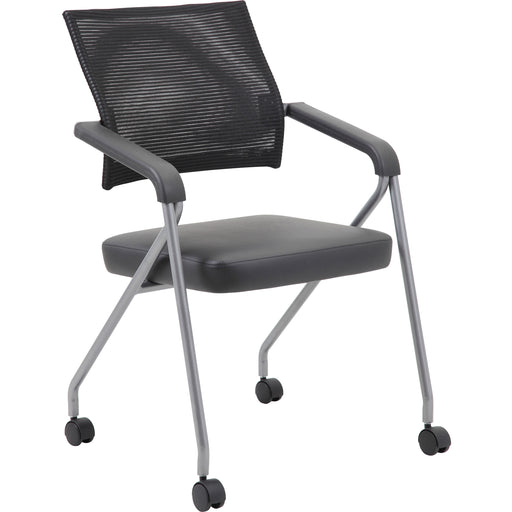 Boss Caressoft Plus Training Chair - Black Seat Color - Vinyl Seat Material - Black Back Color - Mesh Back Material - Pewter Frame Material - Four-legged Base - Armrest - 2 / Carton