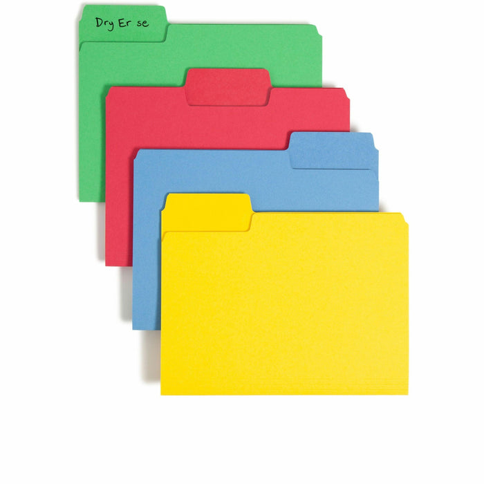 Smead SuperTab 1/3 Tab Cut Letter Recycled Top Tab File Folder - 8 1/2" x 11" - Top Tab Location - Assorted Tab Position - 11 pt. - 1 Plys - Blue, Red, Green, Yellow - Durable - 10% Recycled - 24 / Pack