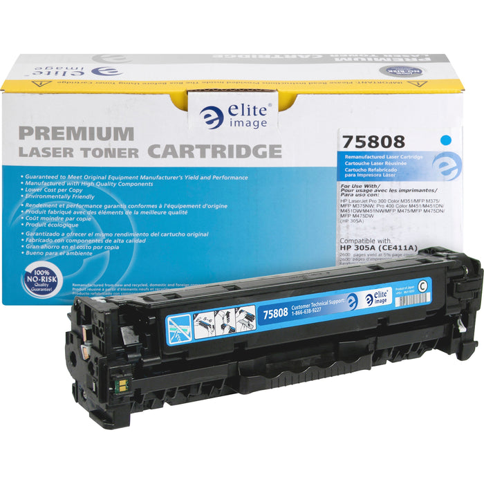 Elite Image Remanufactured Laser Toner Cartridge 305A (CE411A) - Cyan - 1 Each - 2600 Pages
