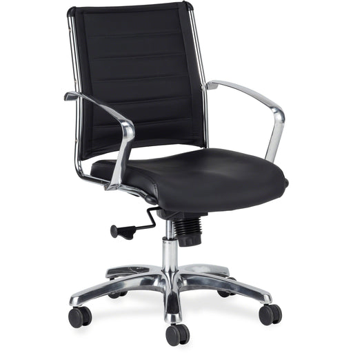 Eurotech Europa Mid Back Executive Chair - Black Seat Color - Leather Seat Material - Black Back Color - Leather Back Material - Aluminum Frame Color - 5-star Base - 1 Each