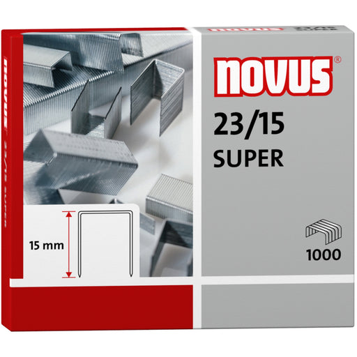 Novus 23/15 Super Heavy Duty Staples - 19/32" Leg - Silver - Steel - 1000 / Carton